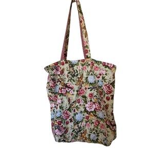Handmade Tote Bag Novelty Print Floral Birds Reversible Boho Cottagecore Granny